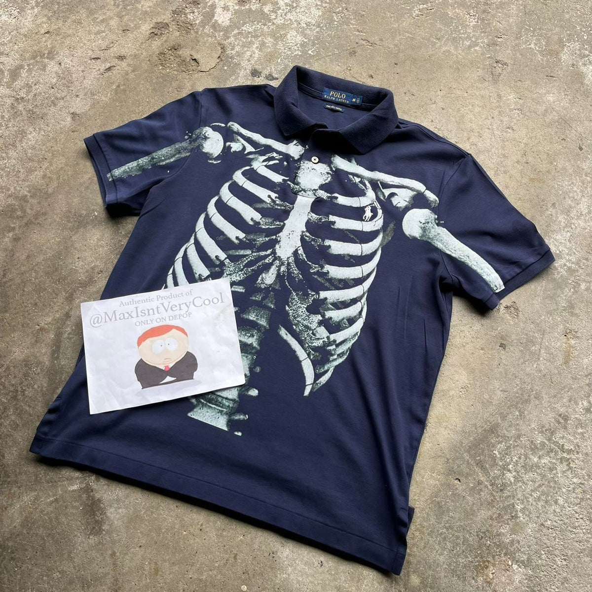 Upcycled Navy Polo Ralph Lauren Skull Rib Cage Polo