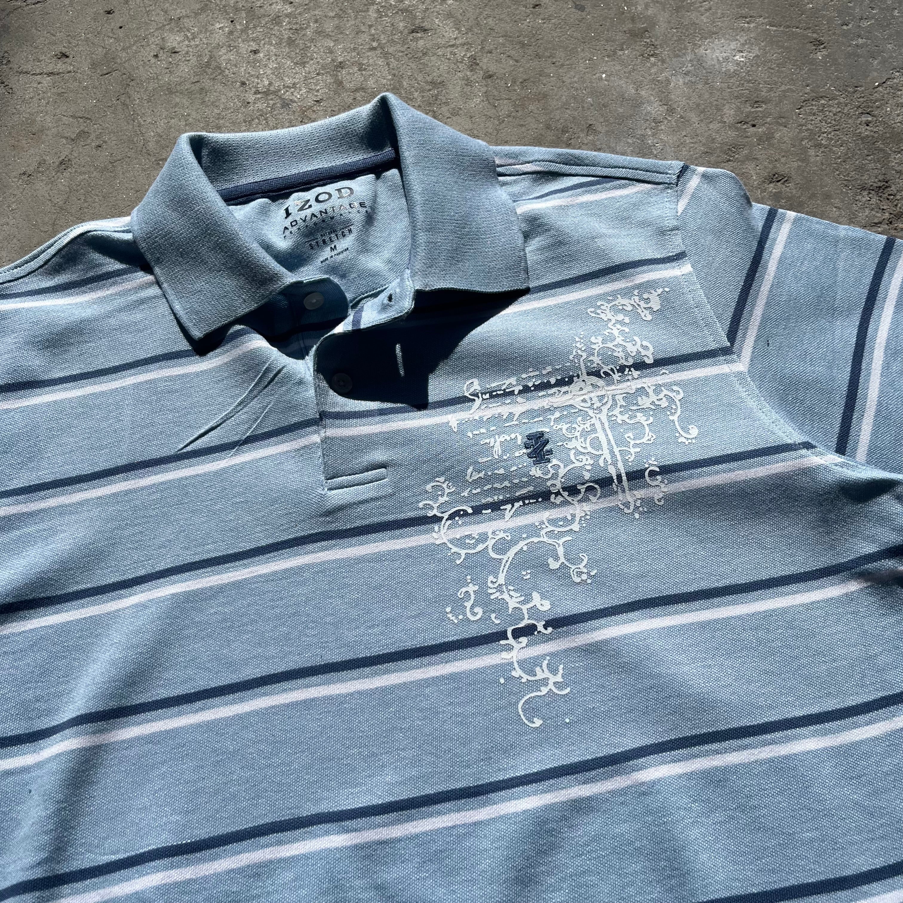 Mystery Blue and White Izod Stripped Polo
