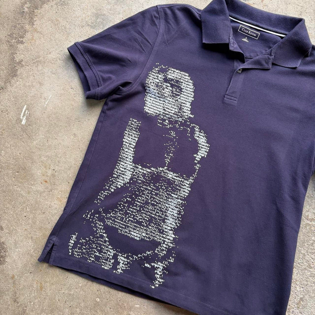 Upcycled Navy and White ASCII Code Women Polo