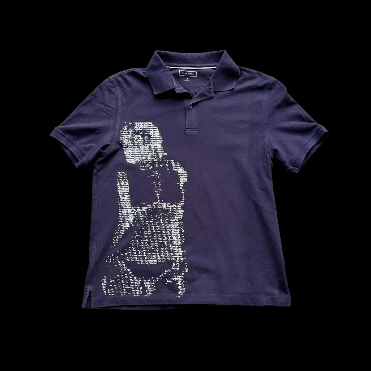 Upcycled Navy and White ASCII Code Women Polo