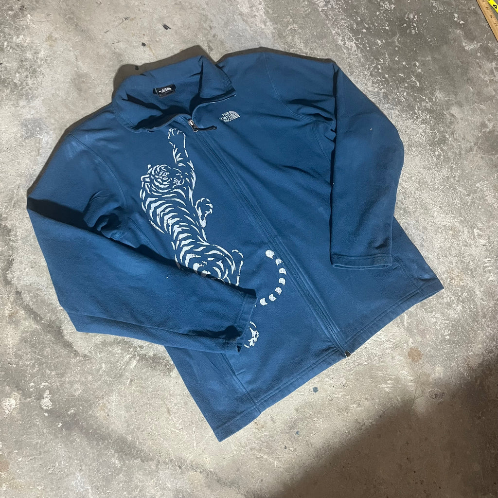 Upcycled Gray Tiger Blue North Face Fleece