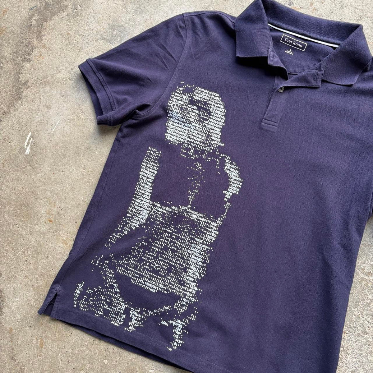 Upcycled Navy and White ASCII Code Women Polo
