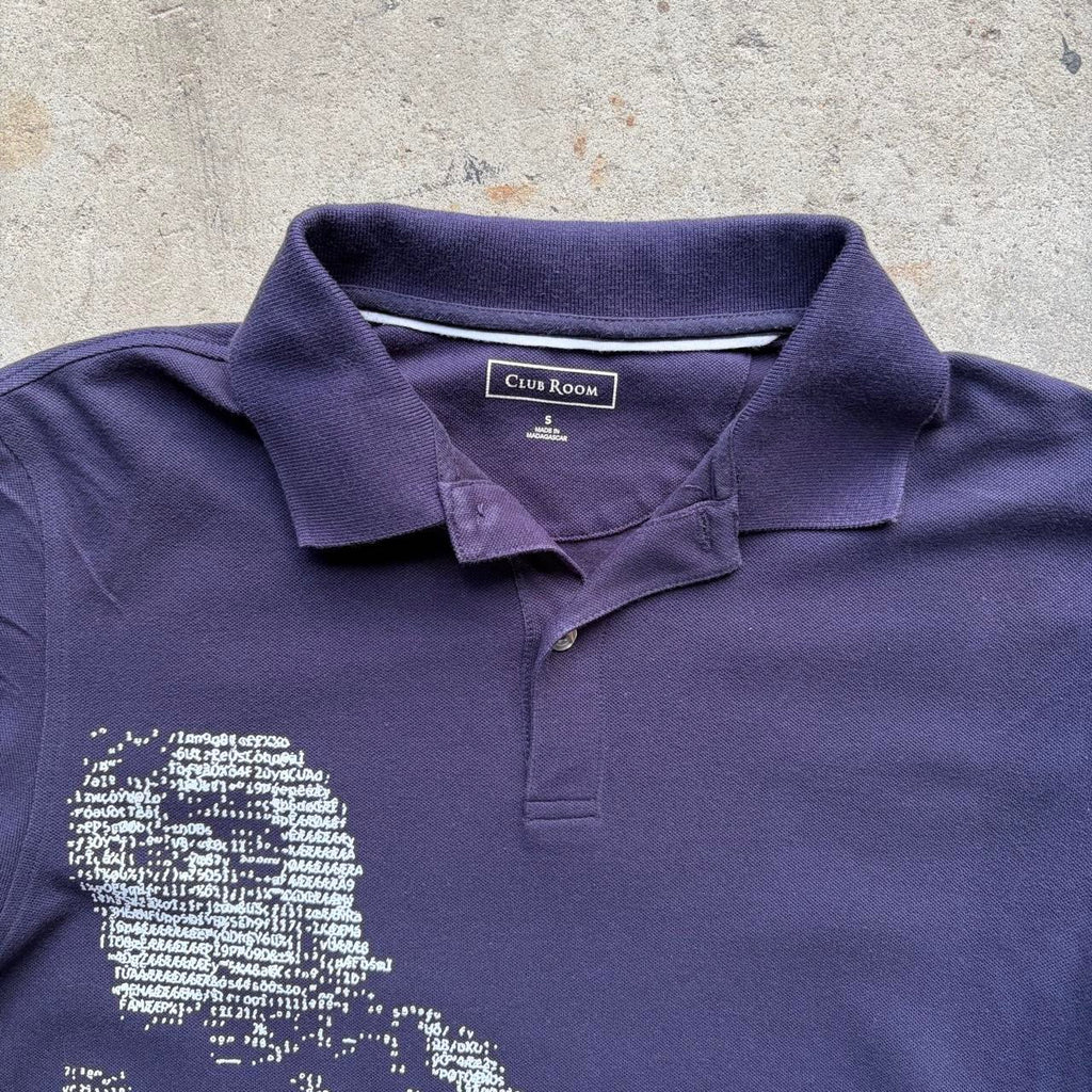 Upcycled Navy and White ASCII Code Women Polo