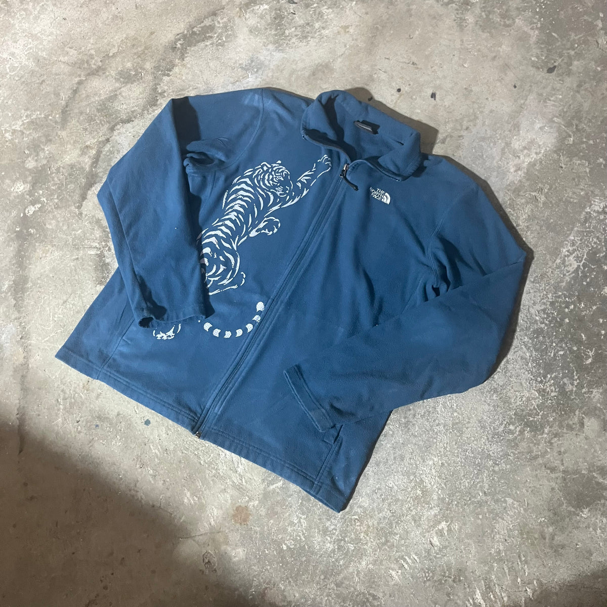 Upcycled Gray Tiger Blue North Face Fleece