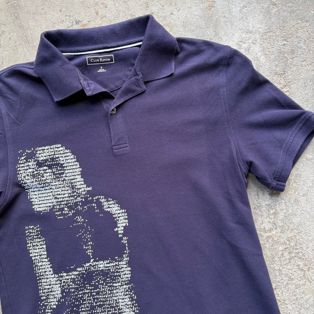 Upcycled Navy and White ASCII Code Women Polo