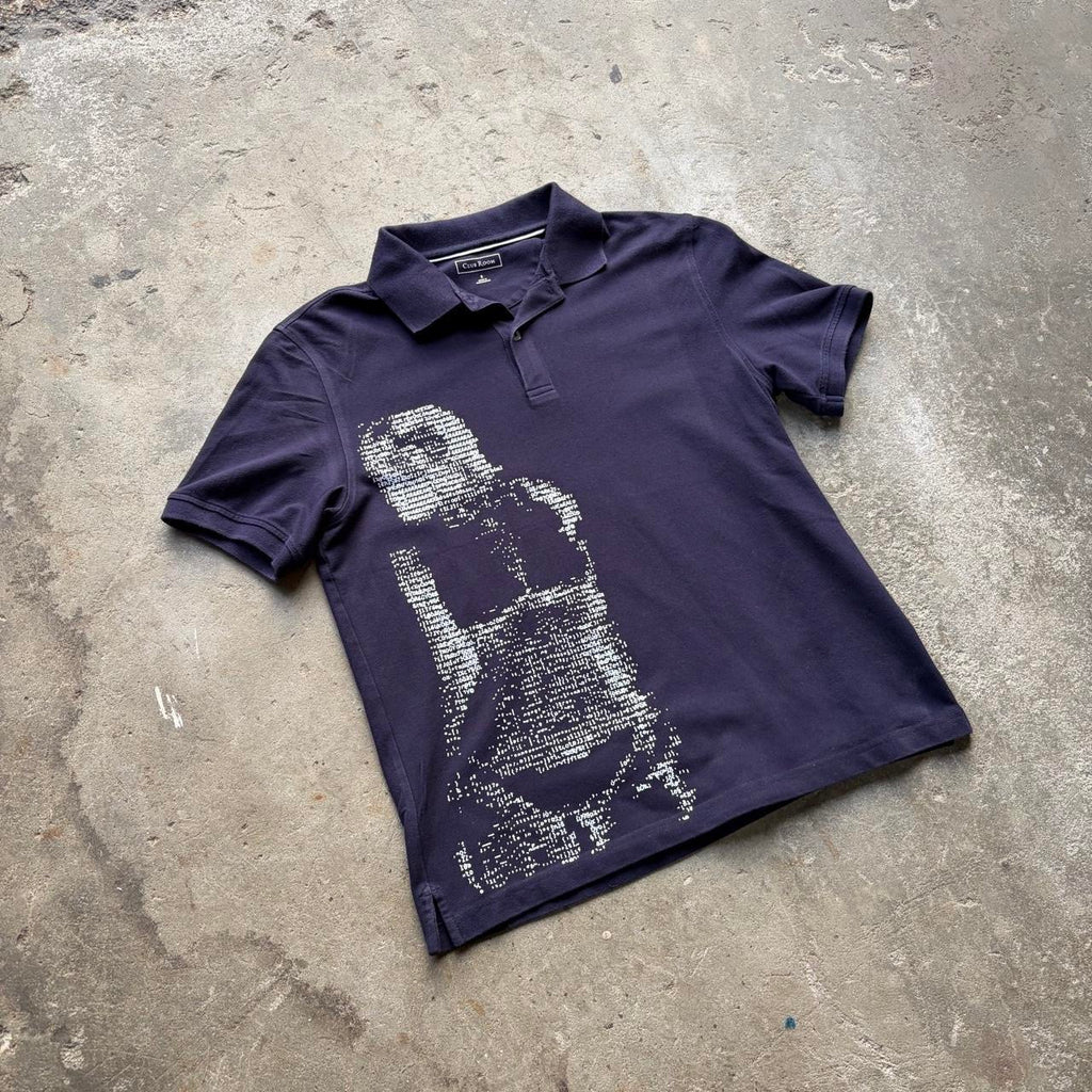 Upcycled Navy and White ASCII Code Women Polo