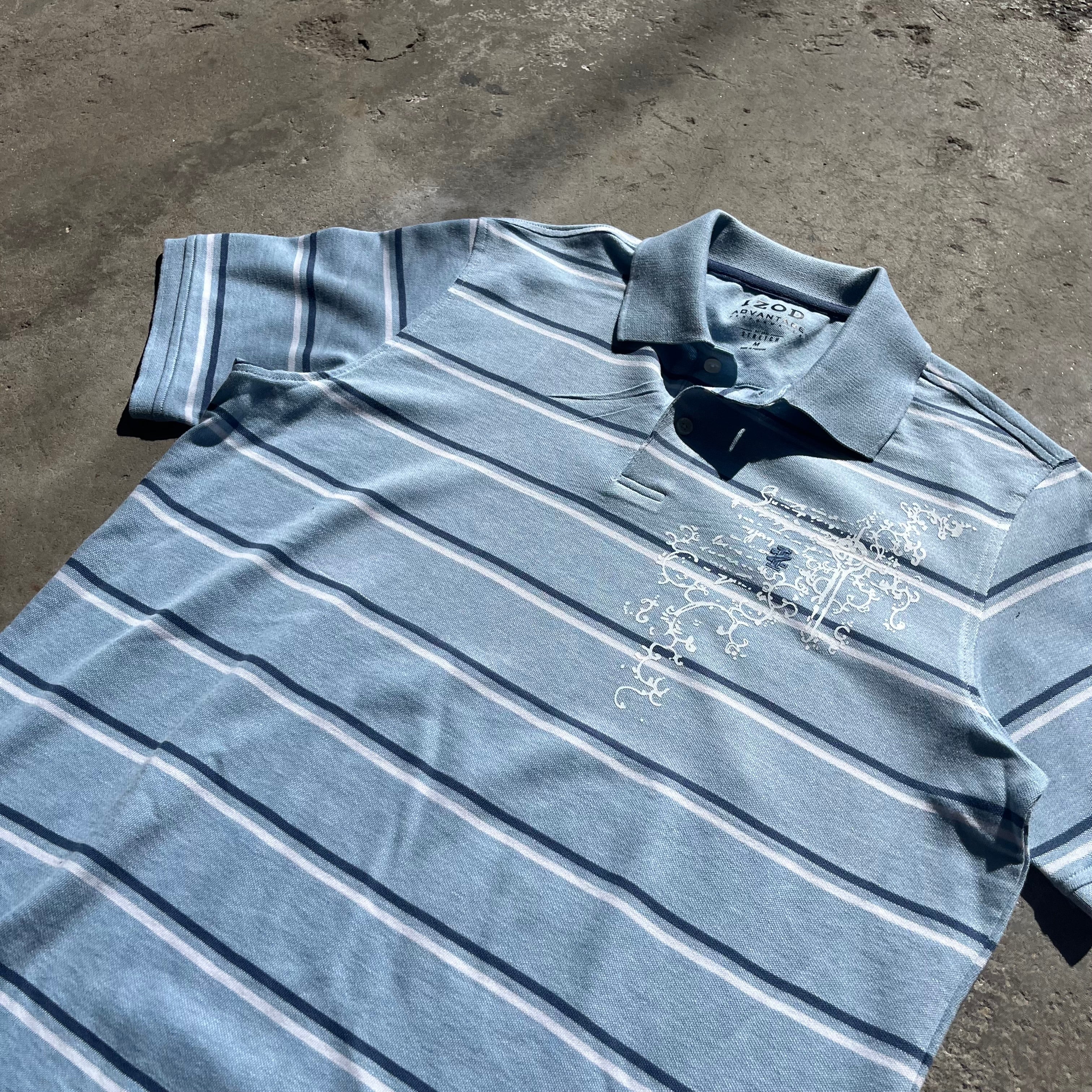 Mystery Blue and White Izod Stripped Polo