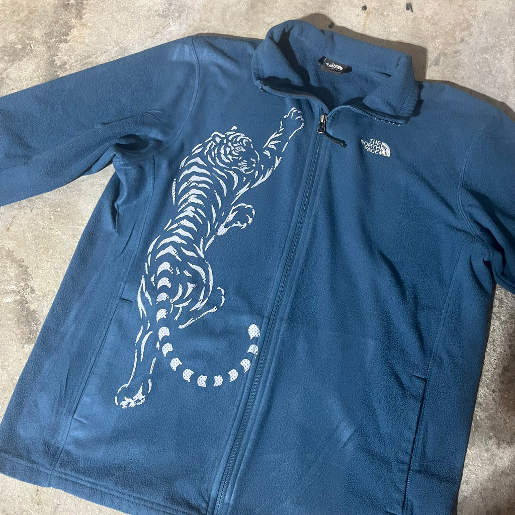 Upcycled Gray Tiger Blue North Face Fleece