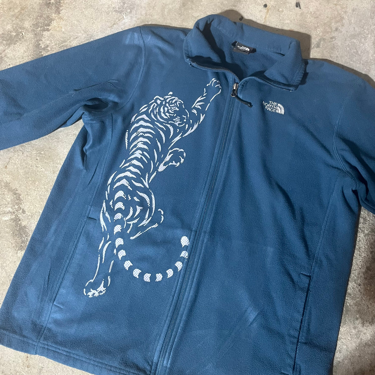 Upcycled Gray Tiger Blue North Face Fleece