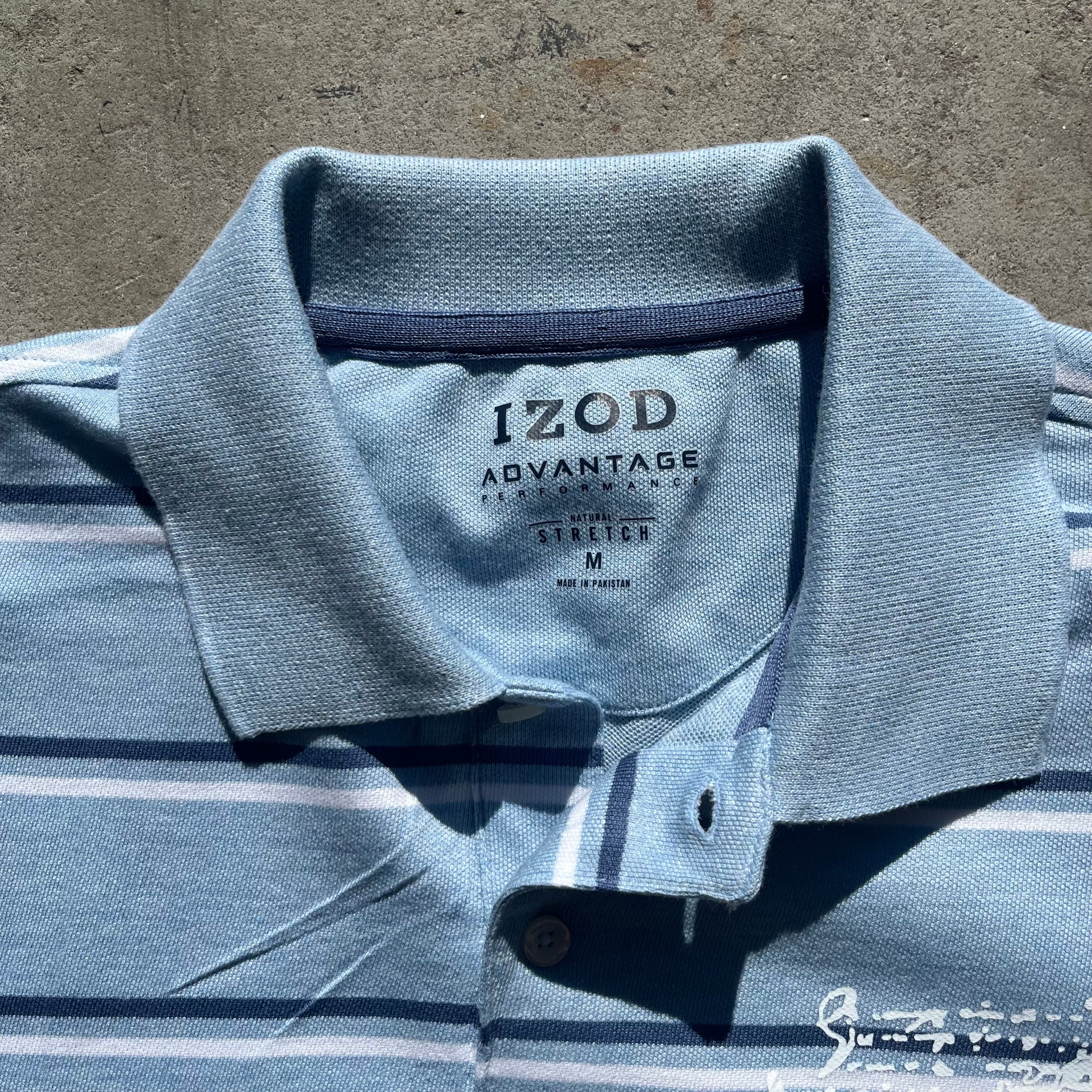 Mystery Blue and White Izod Stripped Polo