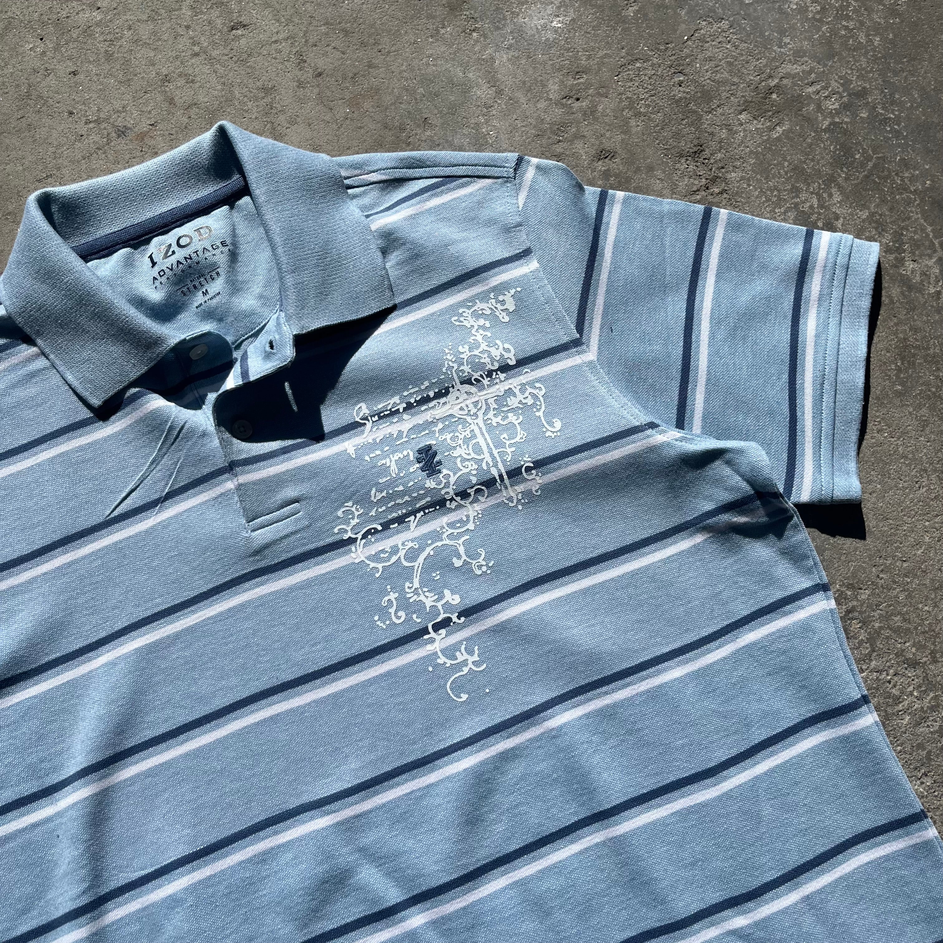 Mystery Blue and White Izod Stripped Polo