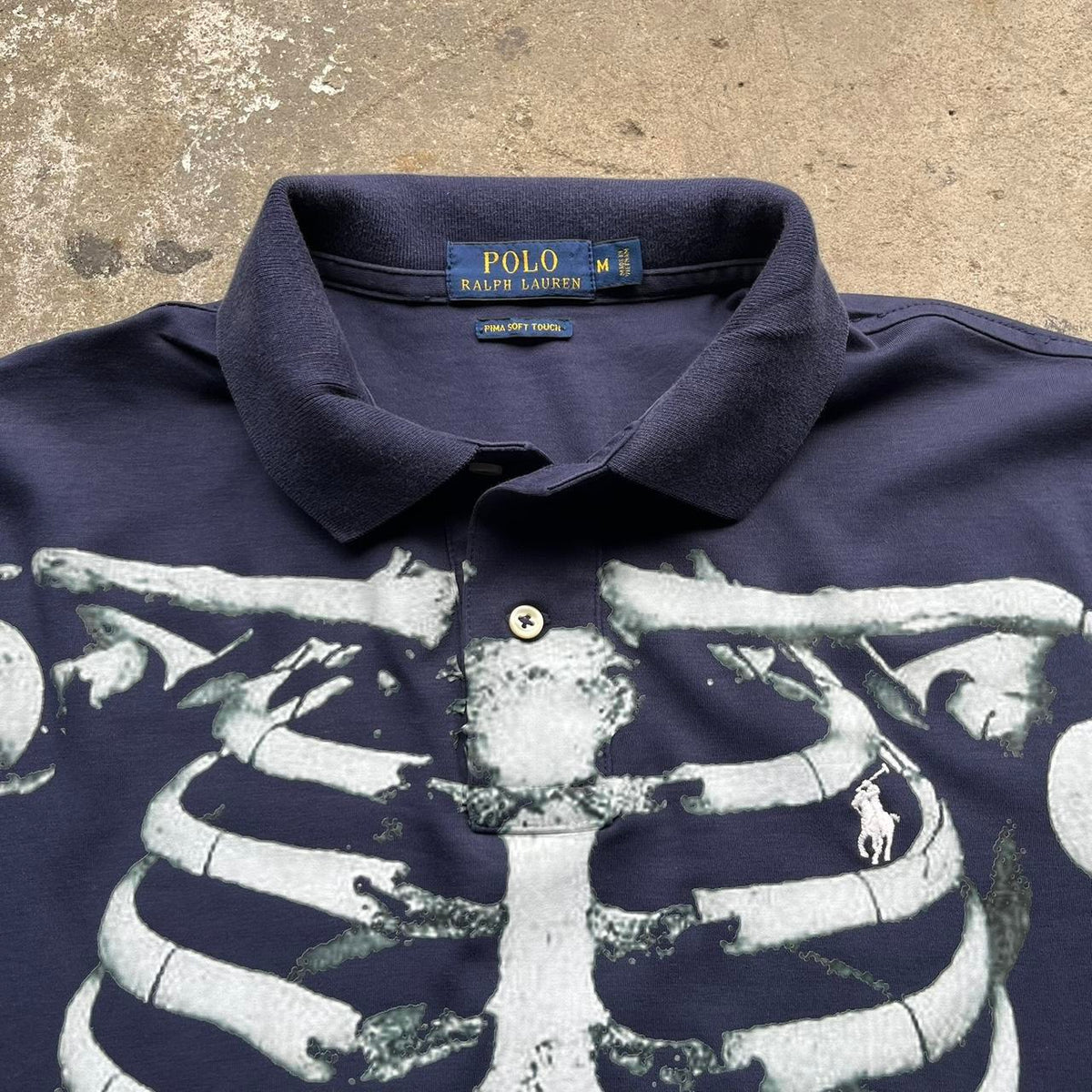 Upcycled Navy Polo Ralph Lauren Skull Rib Cage Polo